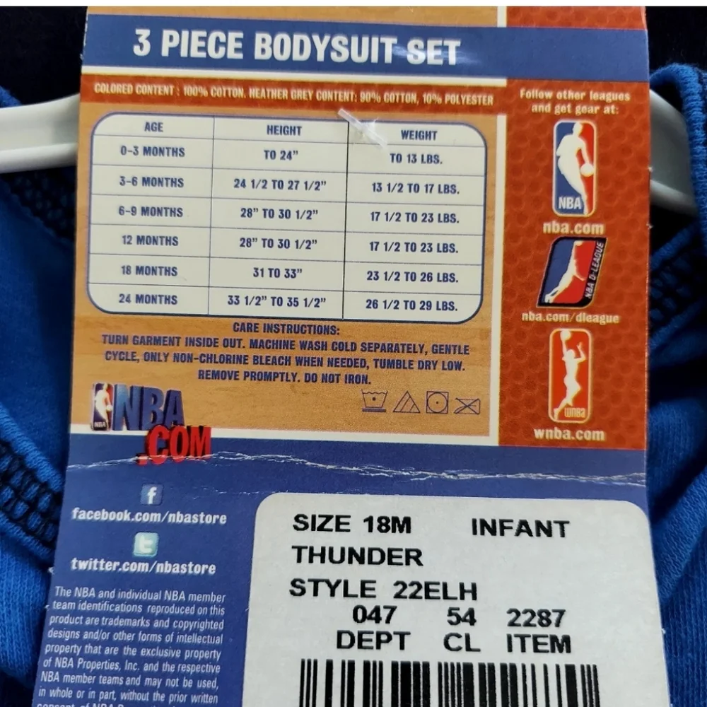 Oklahoma City Thunder Infant Bodysuits Size 18 Months Set of 3 Baby Toddler New